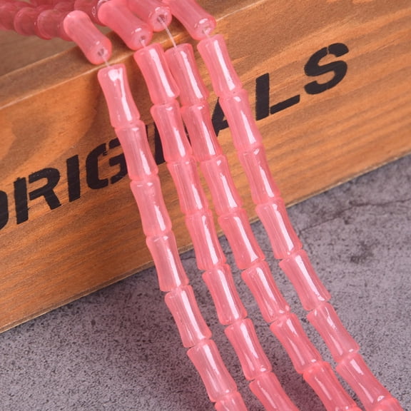 U8MO 20pcs Bamboo Tube Shape 12x6mm Imitated Jade Glass Loose Bead For Jewelry Making-Melon