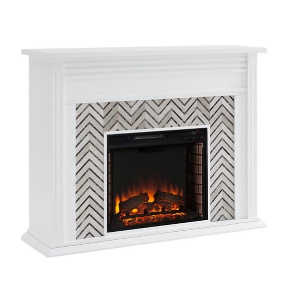 Bowery Hill Engineered Wood Tiled Marble Electric Fireplace in White