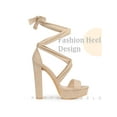 thumbnail image 3 of BLISSFUL STEP Platform Lace Up Block Heels Sandals for Women Beige 9.5, 3 of 6