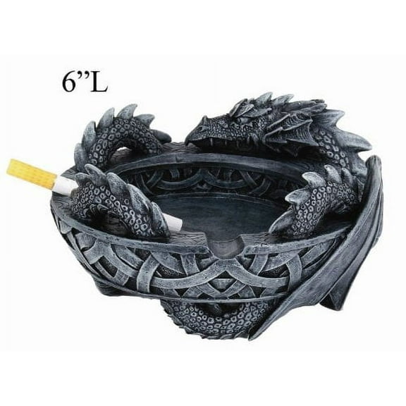 Medieval Fantasy Celtic Gerwolf Sleeping Dragon Round Cigarette Ashtray 5.75" L