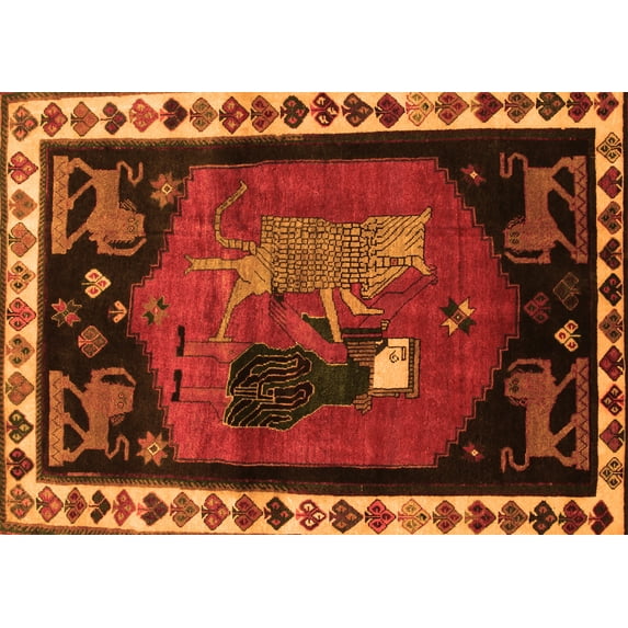 Ahgly Company Indoor Rectangle Animal Orange Traditional Area Rugs, 3' x 5'
