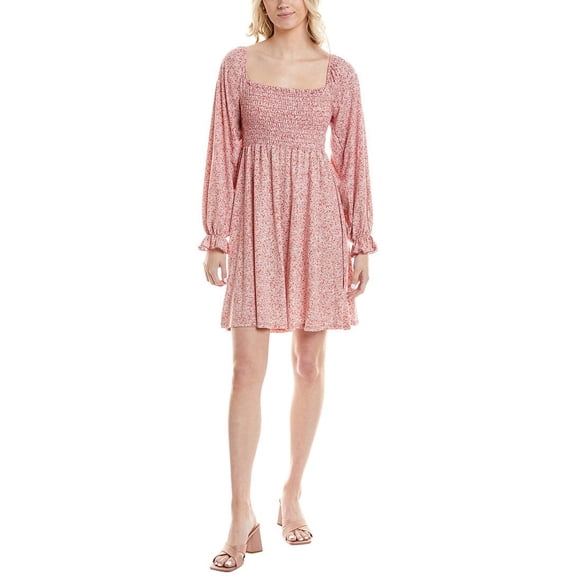 MARION womens Smocked Mini Dress, Medium, Red