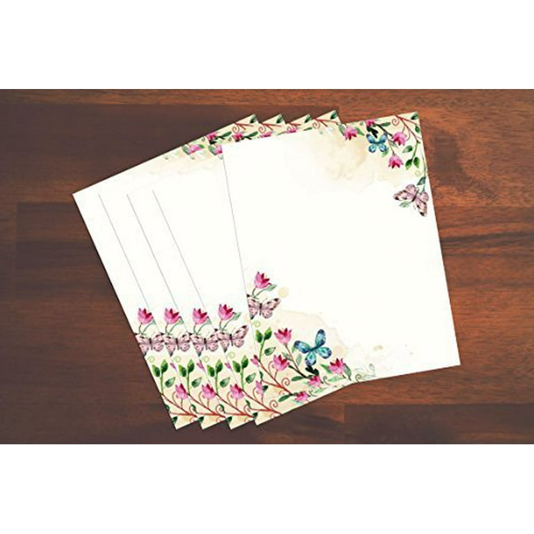Kodycreations 100 Stationery Writing Paper with Cute Floral Designs Perfect for Notes or Letter Writing - Tulips