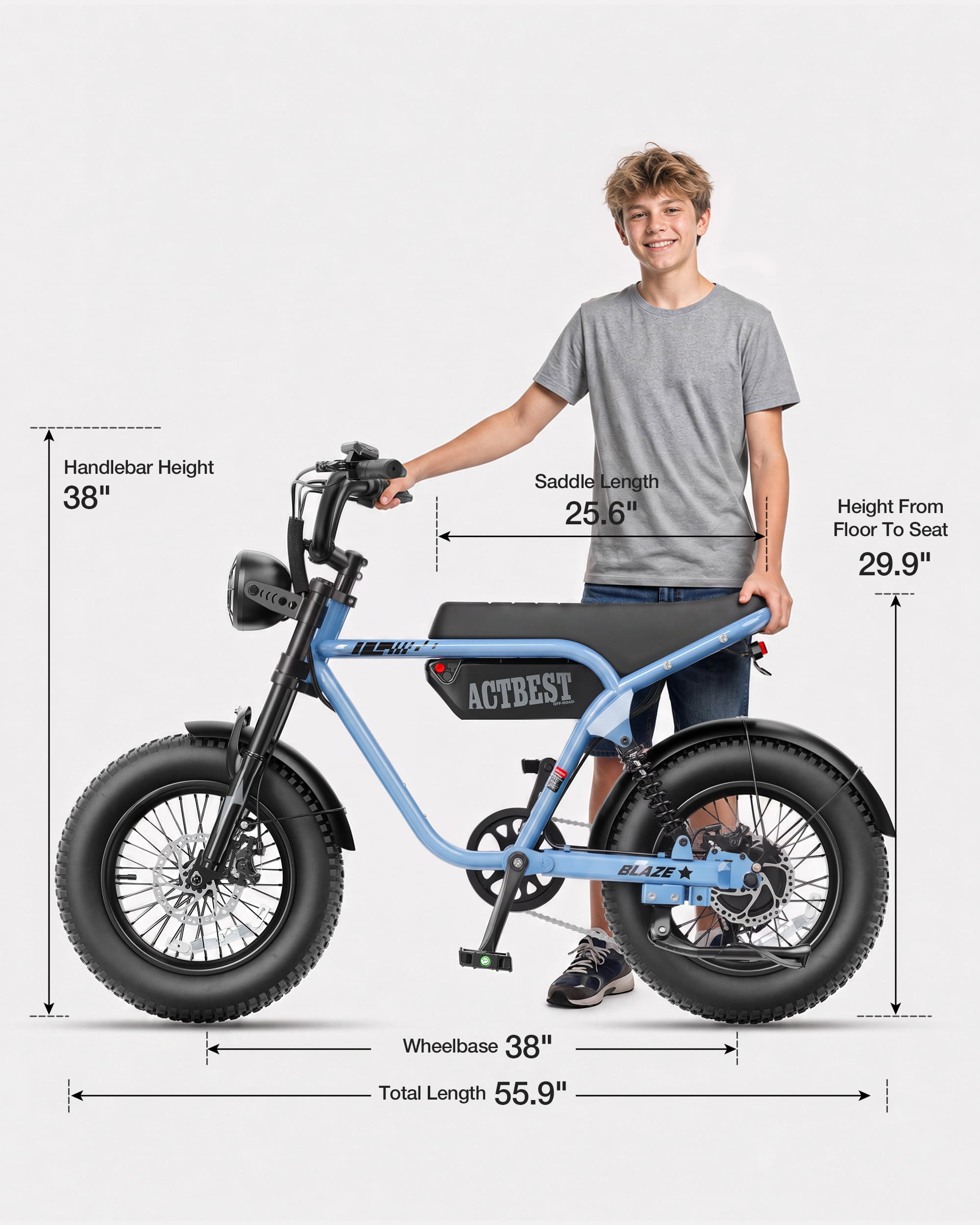 ACTBEST Blaze Electric Bike, 16"x4.0" Fat Tire Ebikes for Adults, 750W Peak 25 MPH Electric Mountain Bike, 48V 10.4 AH Battery, 7-Speed E-Bike with Free Lock