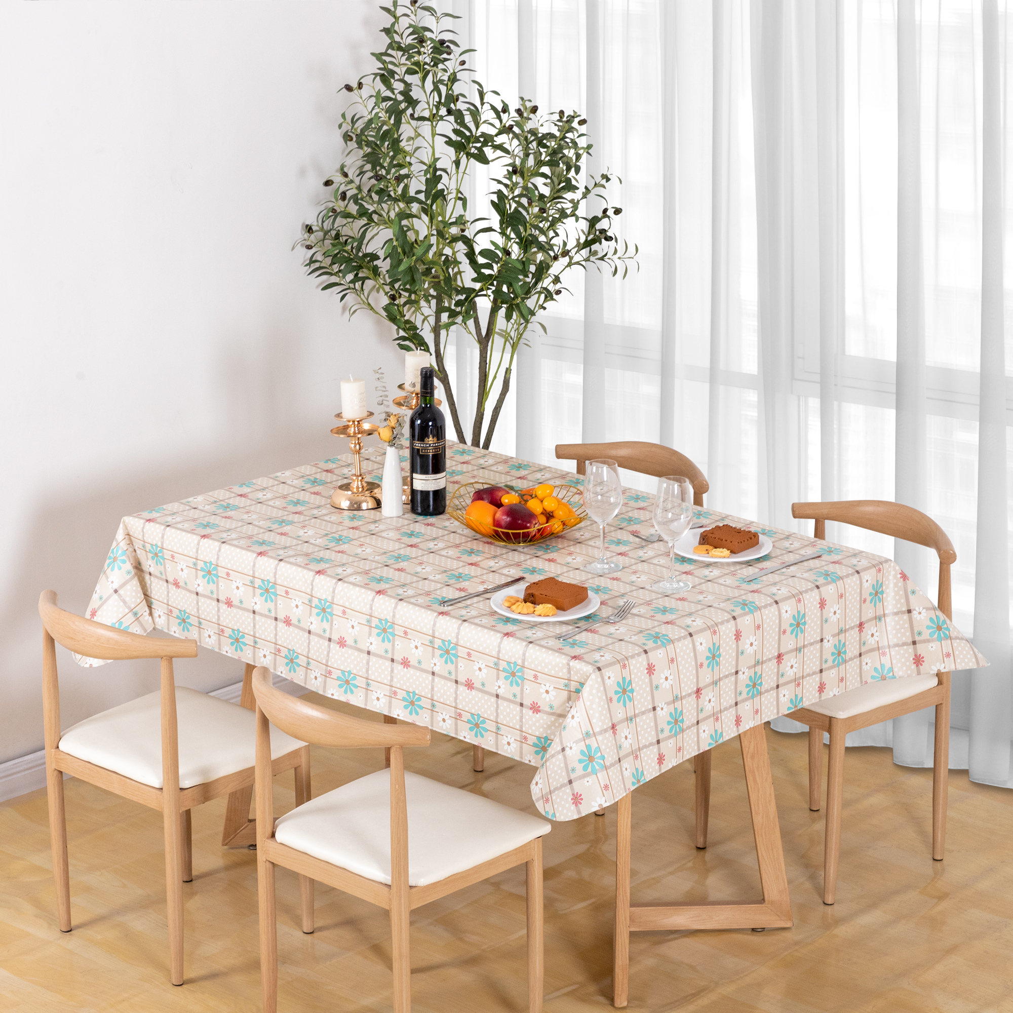 RAY STAR Christmas Tablecloth 60x84 inch Rectangle Waterproof Holiday Decoration Tablecloth Xmas Plastic SpillProof Table Cover