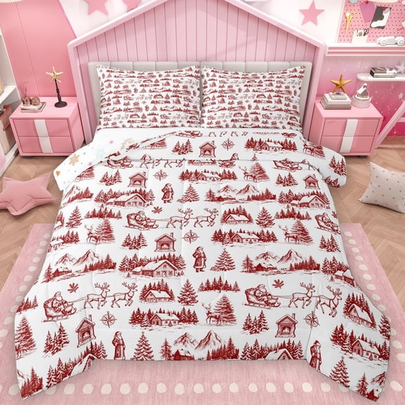 Manfei Teens Merry Christmas Bedding Comforter Set, Christmas Reindeer Animal Twin Comforter Sets, Cartoon Xmas Tree Reversible Bedding Set, Luxury Bedroom Decor, 2 Pieces