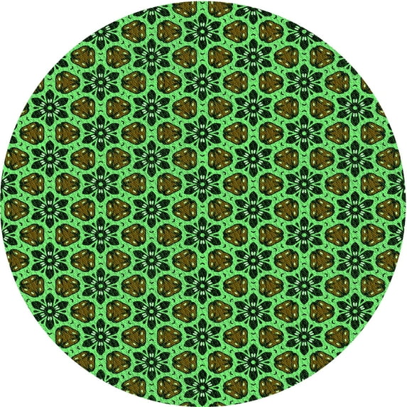 Ahgly Company Machine Washable Indoor Round Transitional Dark Forest Green Area Rugs, 6' Round