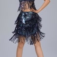 thumbnail image 7 of Sequin Tassel Dance Skirts Rave Faux Leather Sparkly Fringe Triangle Wrap Hip Scarf Skirts Blue, Free Size, 7 of 7