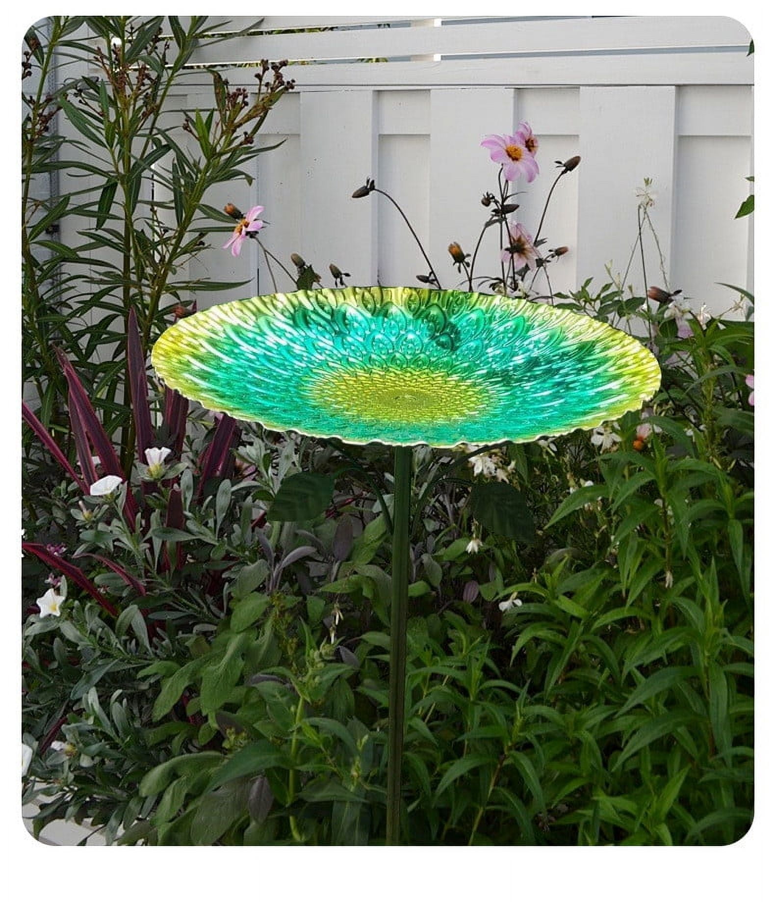 Diceymbol Metal Bird Bath Stake Outdoor Decorative Embossed Bird Bath Feeder With Sturdy Metal Stand Weatherproof Metal Bird Bath For Garden Patio Yard Backyard Bird Watching
