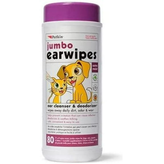 Petkin Jumbo Pet Ear Wipes, 80 Extra Moist Wipes