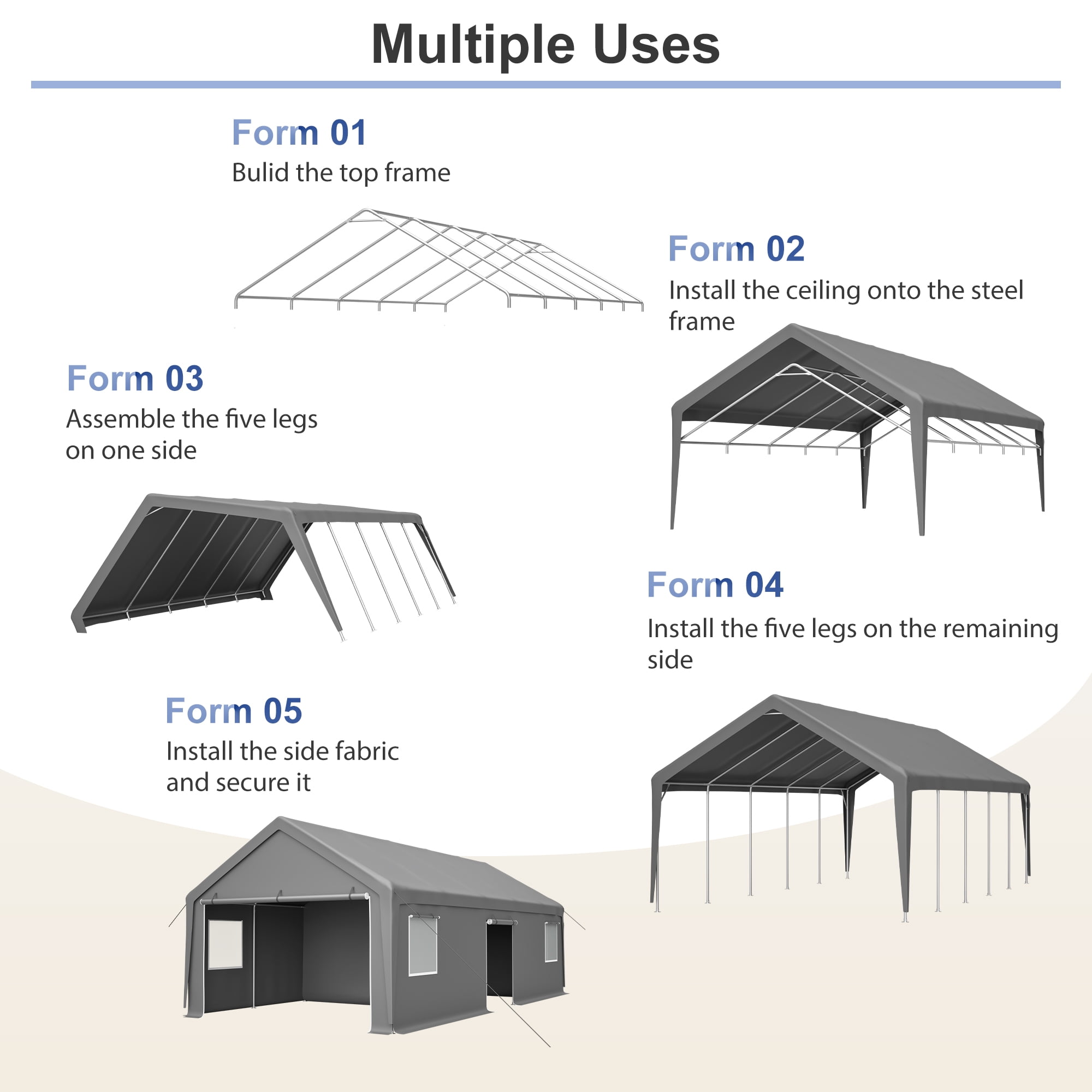 Carport 13' x 26' Heavy Duty Carport Canopy with 2 Roll-up Doors, Removable End Walls & Ventilated Windows, Galvanised Frame Portable Outdoor Garage, Car Canopy with All-Season Tarp