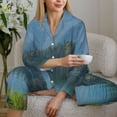thumbnail image 6 of Yiaed Majestic Deer Mountain Lake Print Pajamas Women's Long Sleeve Sleepwear Soft Button Down Loungewear Pjs Lounge Set Nightwear Womens Pajama Pants-Small, 6 of 7