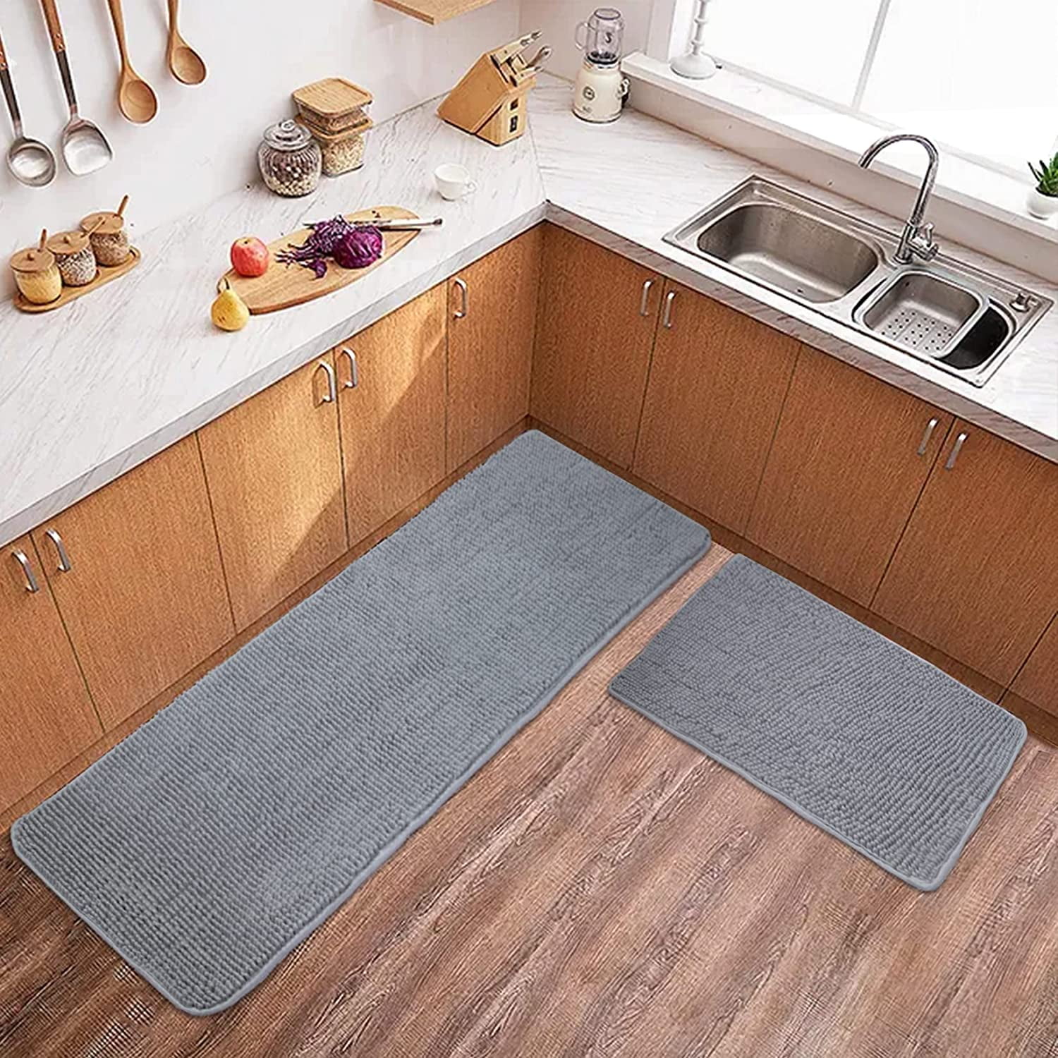 Aquevio Kitchen Mats, Kitchen mats for Floor, Non Skid Washable Memory Foam  Kitchen Rugs and Mats for Bedroom, Office, Sink, Laundry, [2PCS] Black