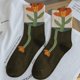thumbnail image 4 of Calcetines de algodón de primavera para mujer, medias con adorno de volantes y burbujas, estilo Pastoral japonés de Harajuku, Retro, colorido, estampado Floral, 4 of 5