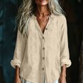 thumbnail image 5 of Nmnitkp Long Sleeve Shirts for Women Cotton Linen Button Down Shirt Stand V Neck Roll Up Long Sleeve Loose Fit Casual Blouse for Fall Work Daily Loungewear Beige,S, 5 of 7