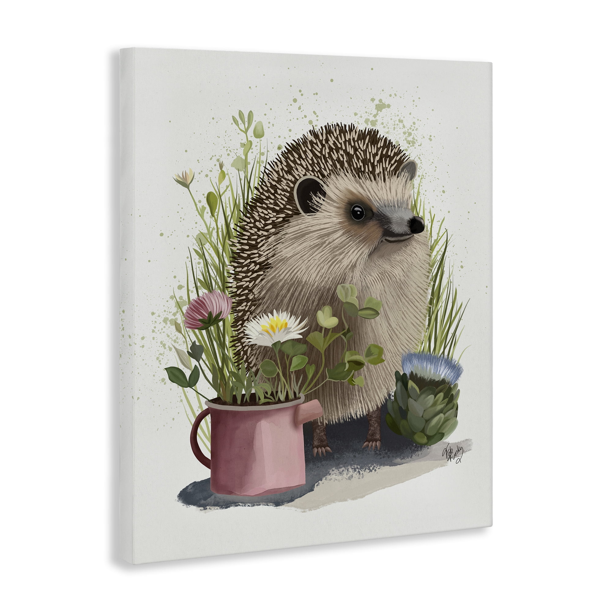 Stupell Industries Hedgehog with Garden Plants Animals & Insects Painting Gallery Wrapped Canvas Art Print Wall Art, 30 x 40