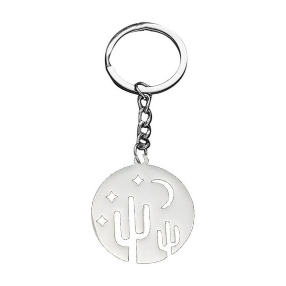 Riforla Desert Night Stainless Steel Keychain Fashion Simple Style Star Moon Cactus Pendant Pendant Keychains Pink 2.8cm