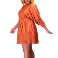 thumbnail image 2 of Élégant Plissée Manches Courtes Taille Haute Ceinture une Ligne Robe Courte (M Orange) des Femmes, 2 of 4