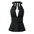 thumbnail image 2 of Tanks for Women Solid Halter Neck Sleeveless Tie Back Crop Top Smocked Camisoles for Women Black L, 2 of 4