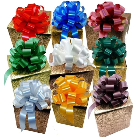 Big Gift Basket Pull Bows – 8 Wide Set of 9 Memorial Day 4th of July Graduation Spring Father s Day Summer Wreath Anniversary Assorted Colors Birthday Presents Holiday Deco