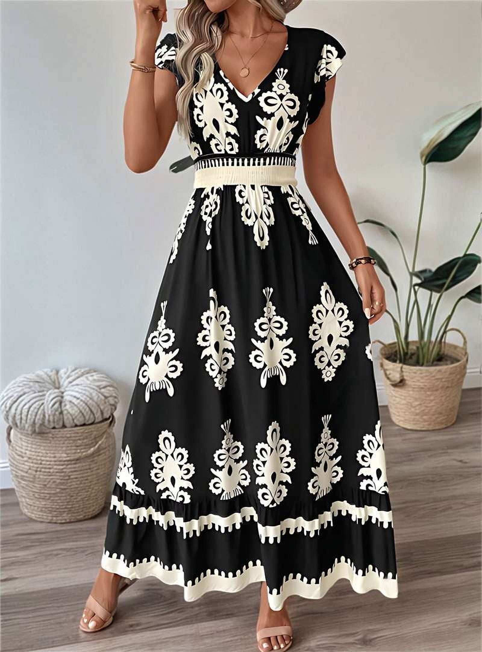 Summer Dresses for Women 2025 Casual Ruffle Sleeves Dress Sundresses Boho Beach Dresses
