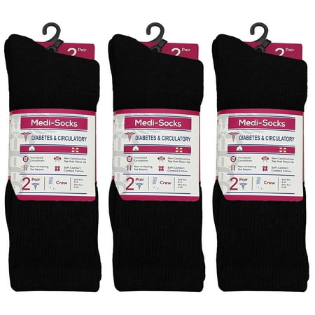 

Falari 6-Pack Black Women Diabetic Crew Socks Diabetes Edema and Circulatory Loose Fitting Cotton 9-11