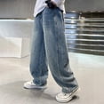 thumbnail image 4 of LRen Boys Wide Leg Jeans Size 14-16 High Waisted Vintage Straight Leg Wide Leg Denim Pants Boy Loose Fit Classic Fashion Trousers Streetwear with Pockets,Light Blue,9-10 Years, 4 of 9
