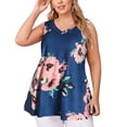 thumbnail image 4 of Plus Size Tank Tops for Women Floral Print Sleeveless BaBydoll Vest Shirts Loose Fit V Neck Pleated Blouse Tee, 4 of 8