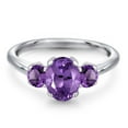 thumbnail image 3 of Gem Stone King 1.65 Cttw Purple Amethyst 3-Stone Engagement Ring for Women | 925 Sterling Silver | Oval 8X6MM and Round 4MM | Three Stone Wedding Anniversary Promise Ring for Women, 3 of 6