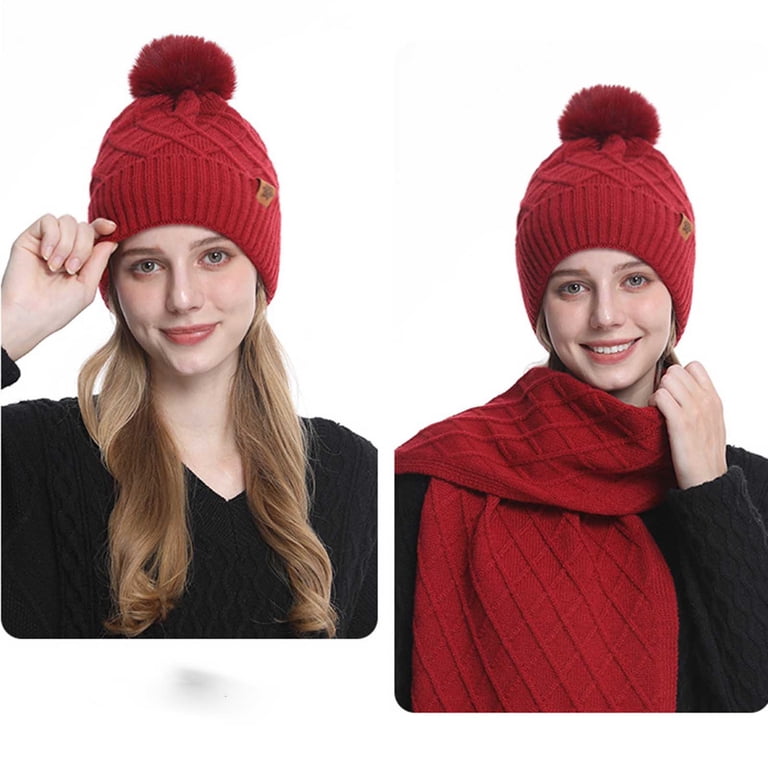 qolati Women Winter Hat Scarf Gloves 3 in 1 Set Warm Knit  display picture 3