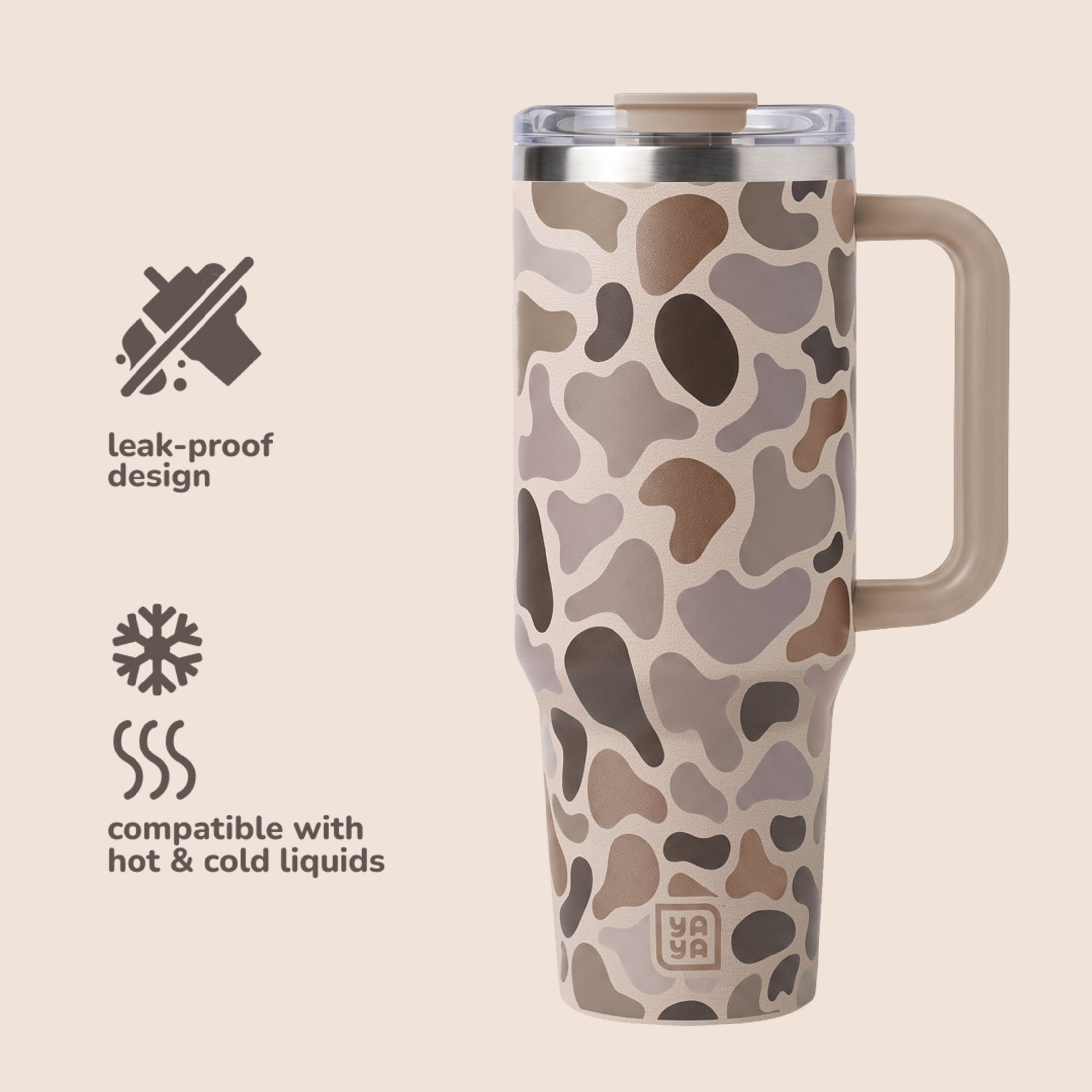 YAYA Dad & Me Tumbler Set, Matching Insulated Stainless Steel Tumblers with Spill-Proof Toddler Tumbler & Reusable Straw, Ergonomic Grip Handle, Dishwasher Safe, 40oz + 12oz, Camo