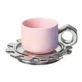 thumbnail image 4 of Taza de café de cerámica con posavasos, creativa, para té, oficina y hogar. Rosa, 4 of 9