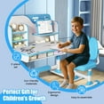 thumbnail image 5 of Fompes Kids Desk and Chair Set Height Adjustable Ergonomic Children Sturdy Table with Large Writing Board Bookshelf Drawer Study School Desk Interactive Workstation Art Writing Desk Furniture, 5 of 12