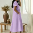 thumbnail image 5 of Laqbezok Women's Casual V-Neck Long Dress, Short Sleeve Solid Color Loose A-Line Gown, Soft Breathable Summer Dress with Side Pockets, 5 of 8