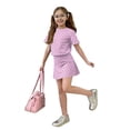 thumbnail image 4 of Summer Outfits for Children Girls Size 8 Girls 2 Piece Outfits Cute Clothing Sets Casual Short Sleeve Tee Top and Y2K Skirts Athletic Lounge Set Pink 5-6 Years, 4 of 4