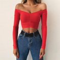thumbnail image 3 of Top corto con hombros descubiertos para mujer, camiseta de manga larga con cuello en V, camiseta elegante para fiesta y Club, ropa de calle para damas, 3 of 4