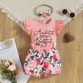 thumbnail image 4 of Baby Clothes Set Short Sleeve Letter Printed Ribbed Romper Bodysuits Floral Printed Shorts Headbands Toddler Outfits, 4 of 9