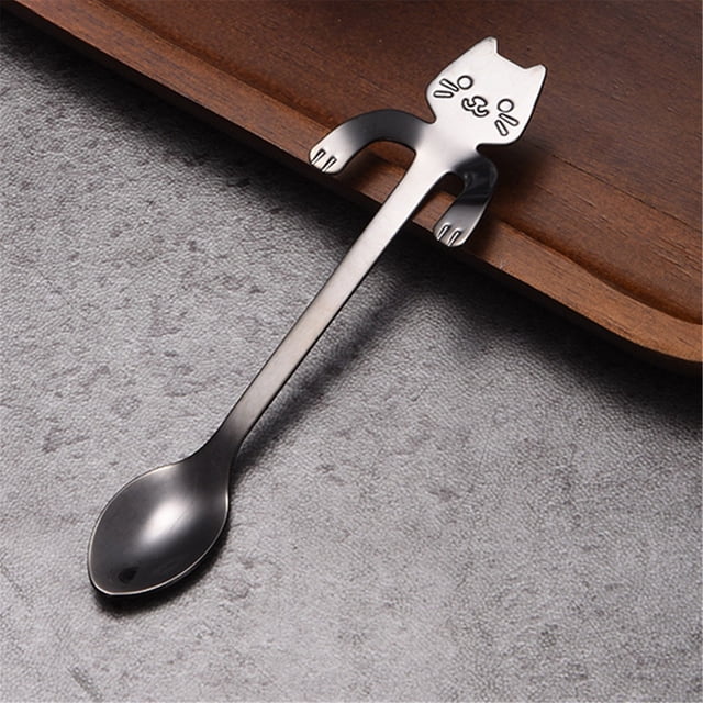 Table Setting Meal Service Set Dining Essentials Serveware Dinnerware Tableware 304 Stainless Steel Cat Spoon Creative Cartoon Hanging Edge Spoon Cute Coffee Spoon Gold Plated Stirring Spoon