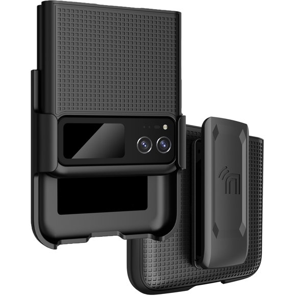 Case with Clip for Motorola RAZR (2023), Nakedcellphone [Grid Texture] Slim Hard Shell Cover and [Rotating/Ratchet] Belt Hip Holster Holder Combo - Black