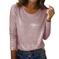thumbnail image 2 of Velvet Tops for Women Plus Size Women's Casual Sequin Fashion Round-Neck T-Shirt Pink L, 2 of 8