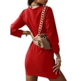 thumbnail image 4 of FASHIONWT Women Solid Color Deep V-Neck Sexy Scheming Peplum Mini Sheath Dress, 4 of 4