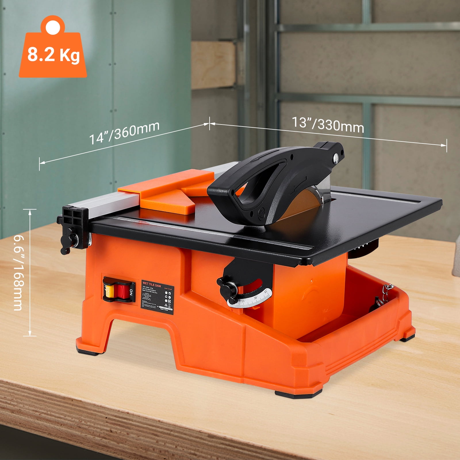 TEQIN 7-inch 65Mn Steel Blade, Wet Tile Saw, 3500 RPM Induction Motor, Electric Tile Cutter Wet Saw with Water Reservoir, 0-45 Degrees Miter Angle for Cutting Tiles and Stones