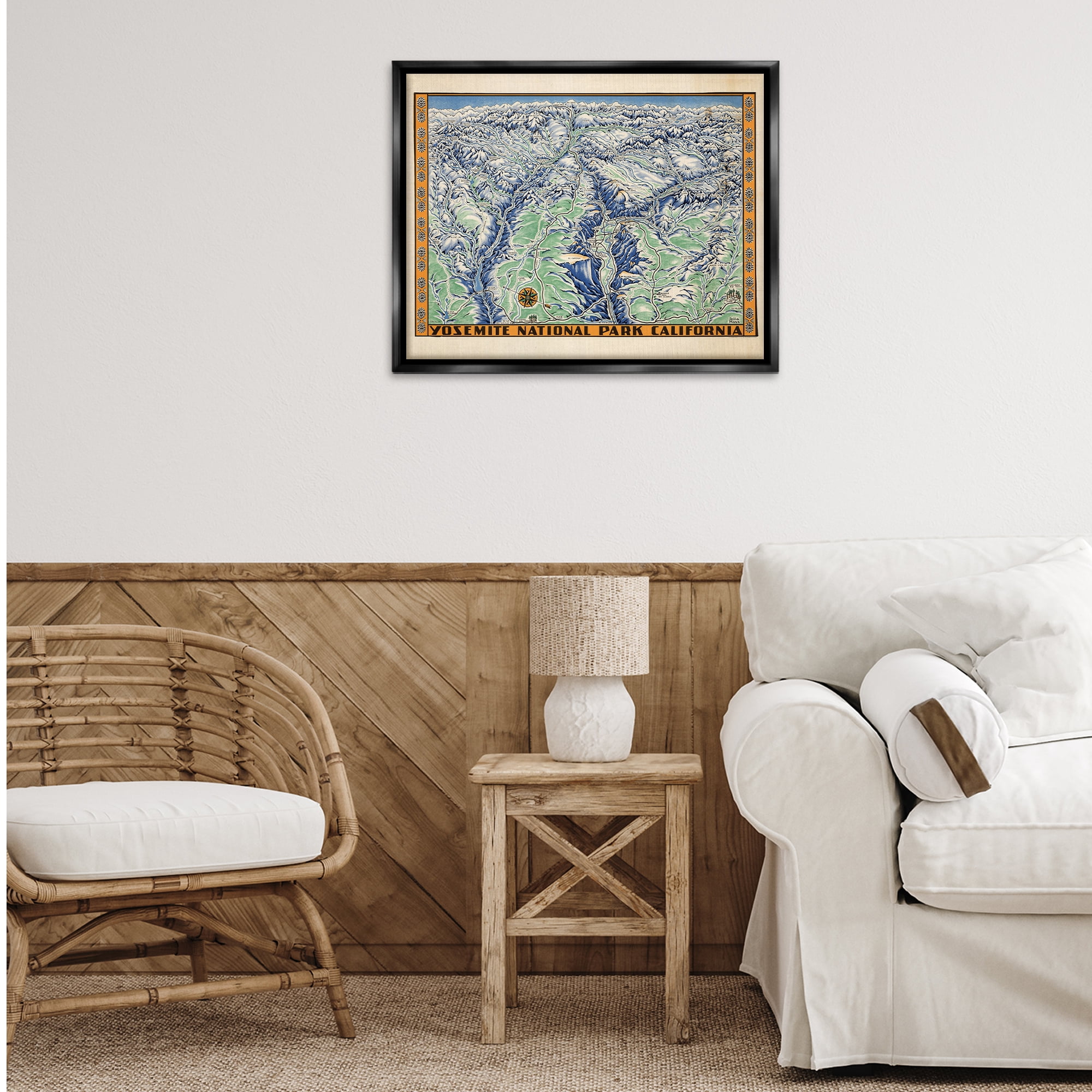 Stupell Industries Vintage Yosemite Map Town & City Painting Black Floater Framed Art Print Wall Art, 31 x 25