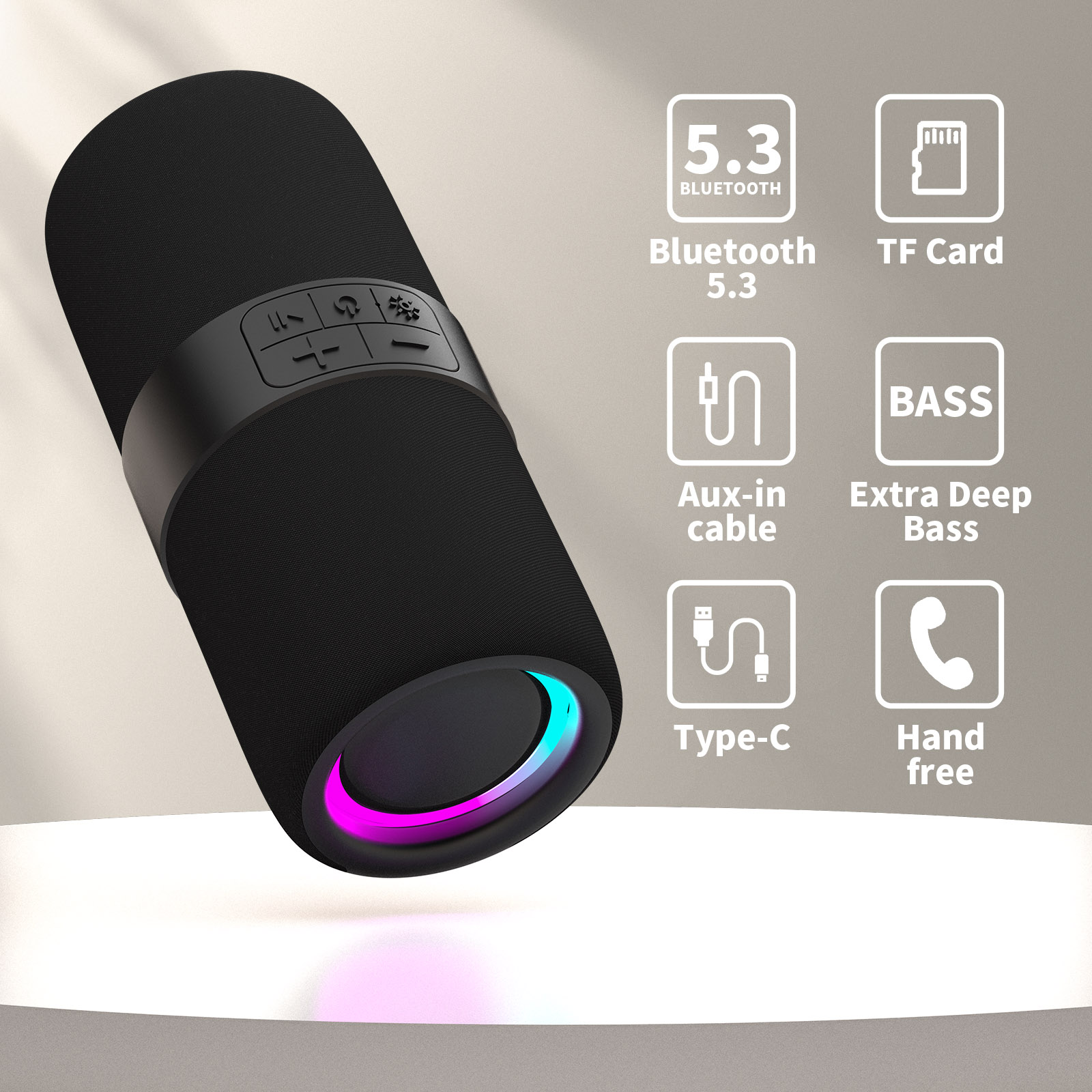 Ficcug Portable Bluetooth Speaker, Waterproof, LED Lights photo 6