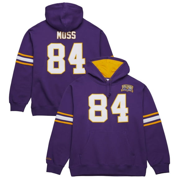 Men's Mitchell & Ness Randy Moss Purple Minnesota Vikings Retired Player Name & Number Pullover Hoodie