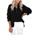 thumbnail image 3 of Craaazy Women Soft Tops Loose Fit Solid Color V Neck Henley Long Sleeve Textured Cotton T Shirts for Daily Wear Gift, 3 of 9
