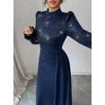 thumbnail image 6 of Navy Blue Elegant Sequin Long Sleeve High Neck Wrap Waist Maxi Dress For Banquet Party Wedding Guest, 6 of 7