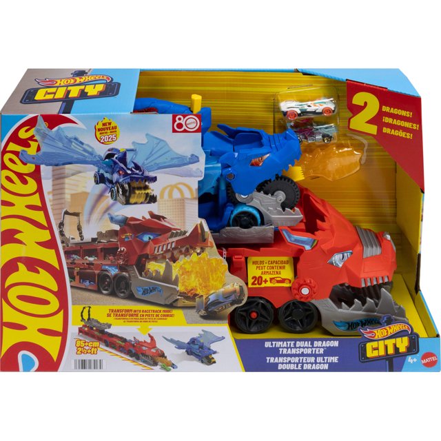 Hot Wheels City Hot Wheels Ultimate Dual Dragon Transporter & 2 1:64 Scale Toy Cars