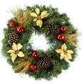 thumbnail image 3 of Wreath Decoration - Gold Poinsettia and Red Ornaments with Pinecones - Artificial Greenery Wreath, 3 of 5