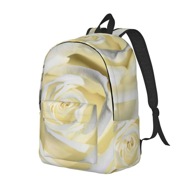 Fotbe White Rose Printed Canvas Daypack - Stylish and Durable Vintage Compact Backpack - Class, Work, Travel, or Laptop Bookbag,Organized Compartments-Small